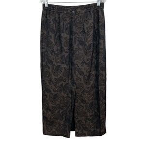 Milano Womens Midi Skirt Paisley Fully Lined Vented Metallic Brown Back Zip Sz 8